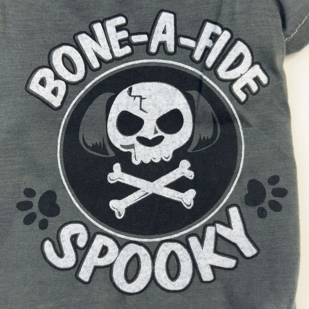 Bone-A-Fide Spooky Novelty Pet Halloween Tee Small Gray Skull Dog Costume NEW